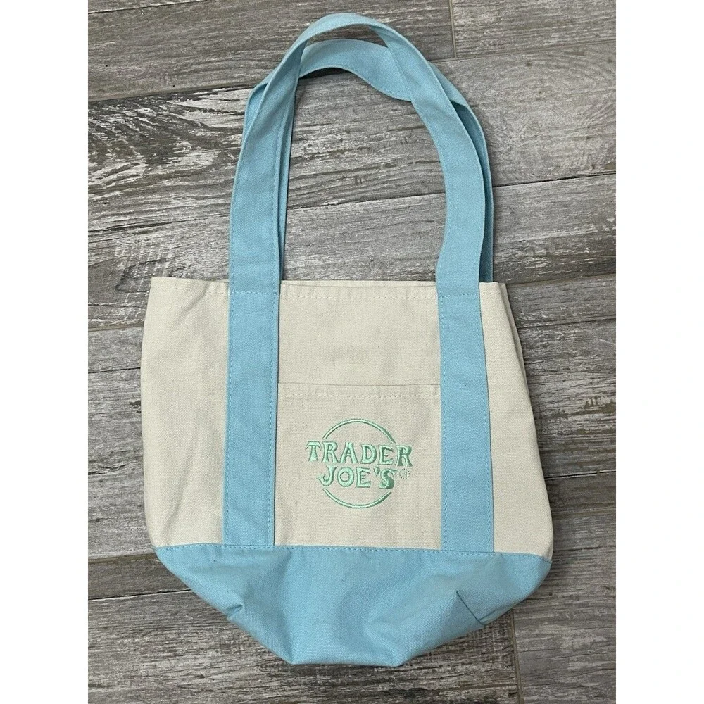 Trader Joes 10x12x Mini Tote Bag Light Blue Handle